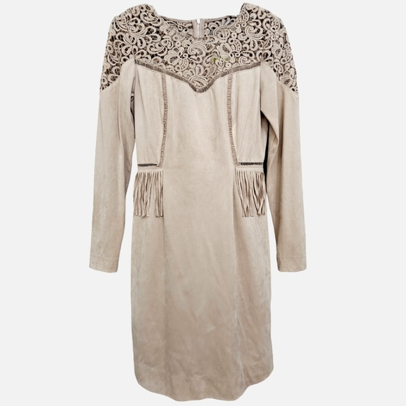 Nwt Gianni Bini Mia Dusty Mauve Faux Suede Fringed Longsleeve Dress - Picture 3 of 16